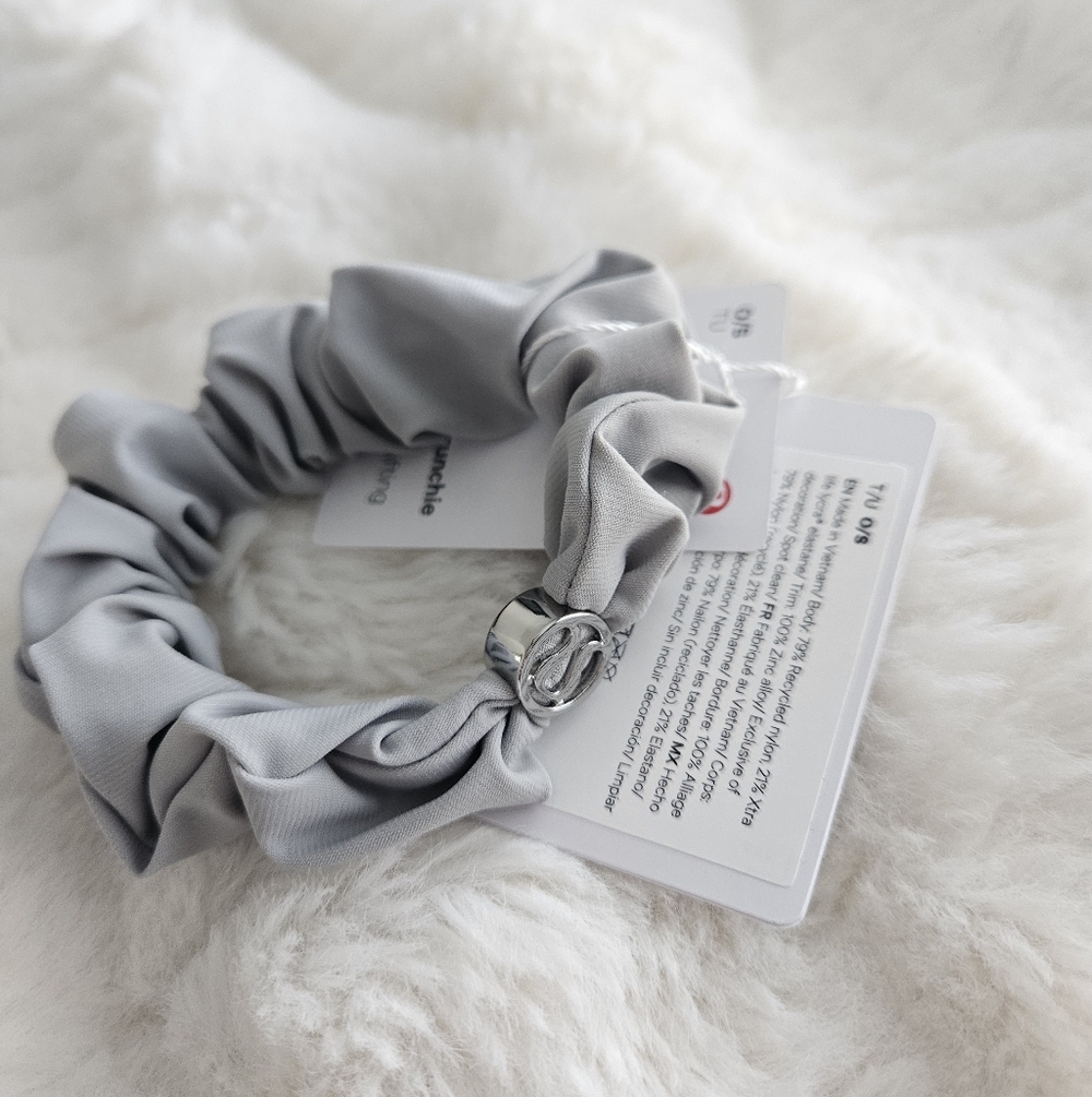 lululemon athletica Light Gray Scrunchie with Silver Logo Charm